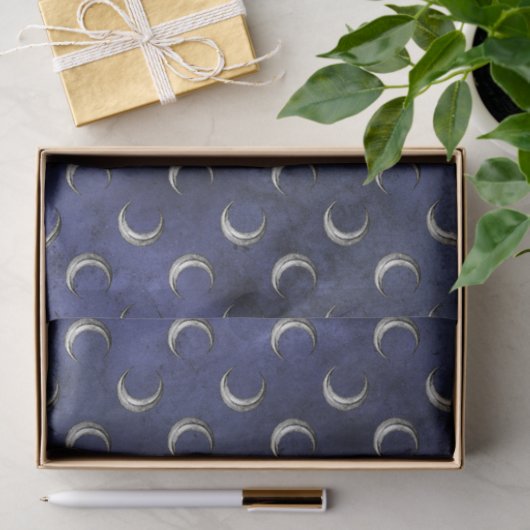 Midnight Blue  Grunge Moon Pattern Tissuepapier (Geschenk)
