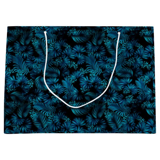 Midnight Blue Hawaiian Palms Groot Cadeauzakje (Voorkant)