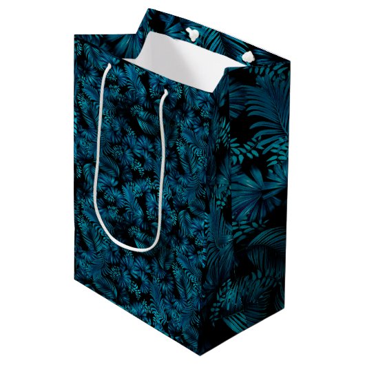 Midnight Blue Hawaiian Palms Tall Gift Bag Medium Cadeauzakje (Voorkant Gekanteld)