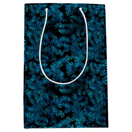 Midnight Blue Hawaiian Palms Tall Gift Bag Medium Cadeauzakje (Voorkant)