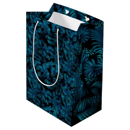 Midnight Blue Hawaiian Palms Tall Gift Bag Medium Cadeauzakje (Achterkant Gekanteld)