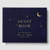 Midnight Blue Hemelse Gouden Maan Sterren Wedding Gastenboek (Voorkant)