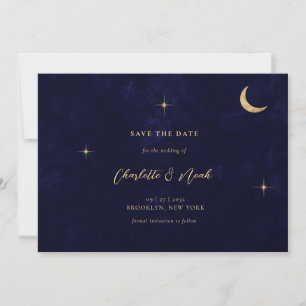 Midnight Blue Hemelse Gouden Maan Sterren Wedding Save The Date