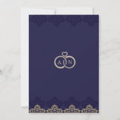 Midnight Blue Islamitische Patroon Wedding Monogra Kaart (Achterkant)