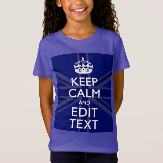 Midnight Blue Keep Calm and Your Text Union Jack T-shirt (Voorkant)