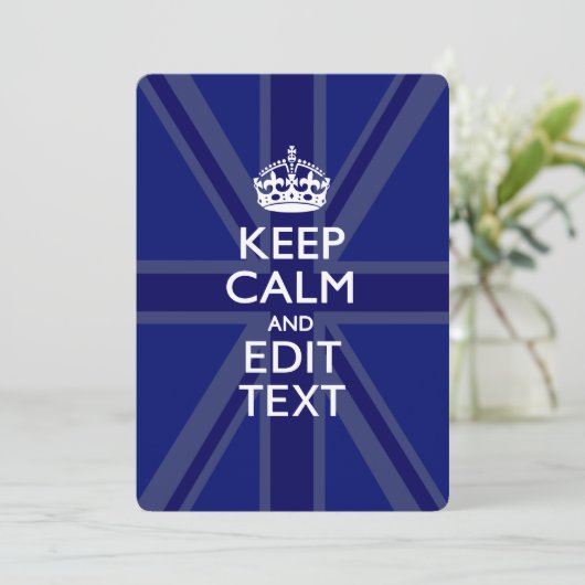 Midnight Blue Keep Calm en Jouw tekst Union Jack (Staand voorkant)