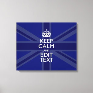 Midnight Blue Keep Calm en Jouw tekst Union Jack Canvas Afdruk