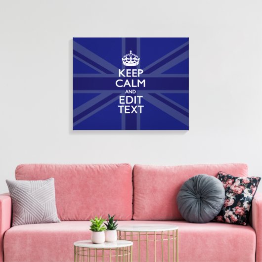 Midnight Blue Keep Calm en Jouw tekst Union Jack Canvas Afdruk (Insitu (Woonkamer))