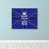 Midnight Blue Keep Calm en Jouw tekst Union Jack Canvas Afdruk (Insitu (Houten vloer))