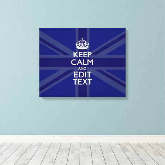 Midnight Blue Keep Calm en Jouw tekst Union Jack Canvas Afdruk (Insitu (Houten vloer))