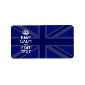 Midnight Blue Keep Calm en jouw tekst Union Jack Etiket (Voorkant)