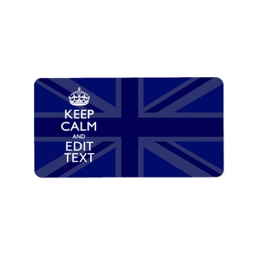 Midnight Blue Keep Calm en jouw tekst Union Jack Etiket (Voorkant)