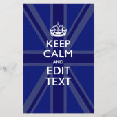 Midnight Blue Keep Calm en Jouw tekst Union Jack Flyer (Voorkant)