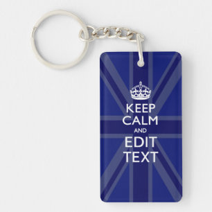 Midnight Blue Keep Calm en Jouw tekst Union Jack Sleutelhanger