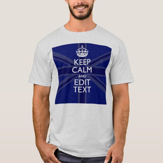 Midnight Blue Keep Calm en Jouw tekst Union Jack T-shirt (Voorkant)