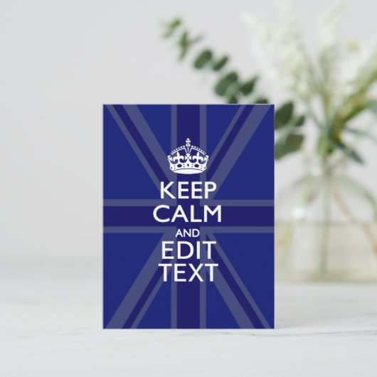 Midnight Blue Keep Calm Get Jouw tekst Union Jack Briefkaart (Staand voorkant)