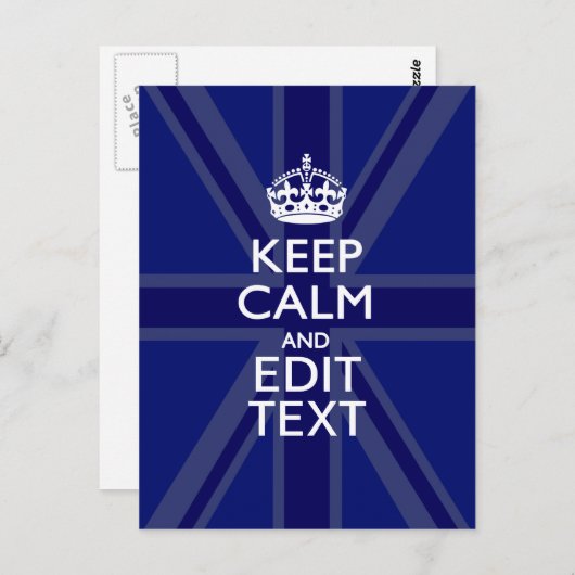 Midnight Blue Keep Calm Get Jouw tekst Union Jack Briefkaart (Voorkant / Achterkant)