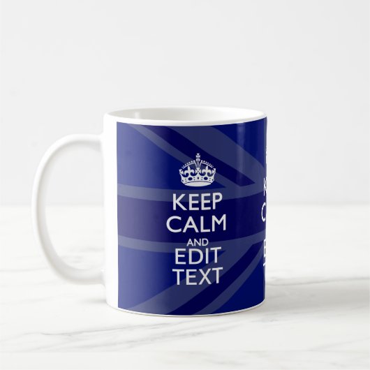 Midnight Blue Keep Calm Get Jouw tekst Union Jack Koffiemok (Links)