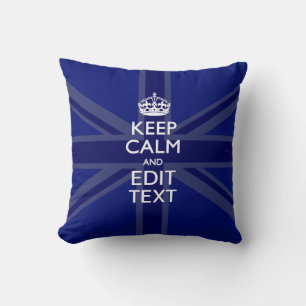Midnight Blue Keep Calm Get Jouw tekst Union Jack Kussen