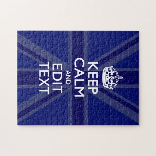 Midnight Blue Keep Calm Get Jouw tekst Union Jack Legpuzzel (Horizontaal)