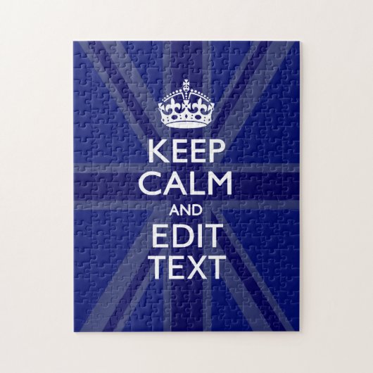 Midnight Blue Keep Calm Get Jouw tekst Union Jack Legpuzzel (Verticaal)