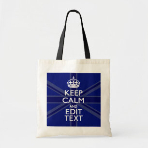 Midnight Blue Keep Calm Get Jouw tekst Union Jack Tote Bag