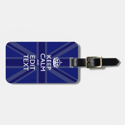 Midnight Blue Keep Calm heeft Jouw tekst Union Jac Bagagelabel (Voorkant horizontaal)