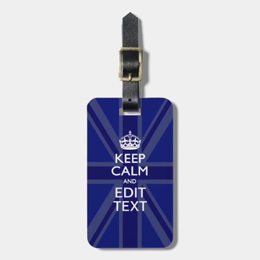 Midnight Blue Keep Calm heeft Jouw tekst Union Jac Bagagelabel (Voorkant verticaal)