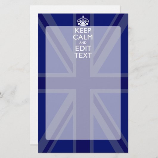 Midnight Blue Keep Calm heeft Jouw tekst Union Jac Briefpapier (Voorkant / Achterkant)