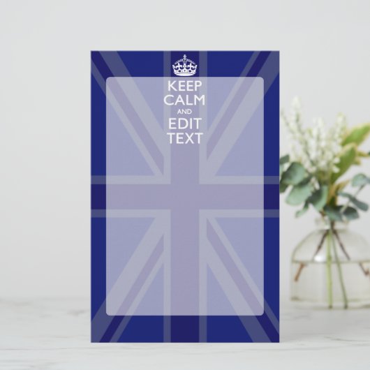 Midnight Blue Keep Calm heeft Jouw tekst Union Jac Briefpapier (Staand voorkant)