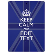 Midnight Blue Keep Calm heeft Jouw tekst Union Jac Klembord (Achterkant)