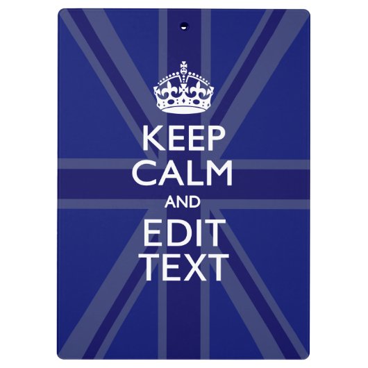 Midnight Blue Keep Calm heeft Jouw tekst Union Jac Klembord (Achterkant)