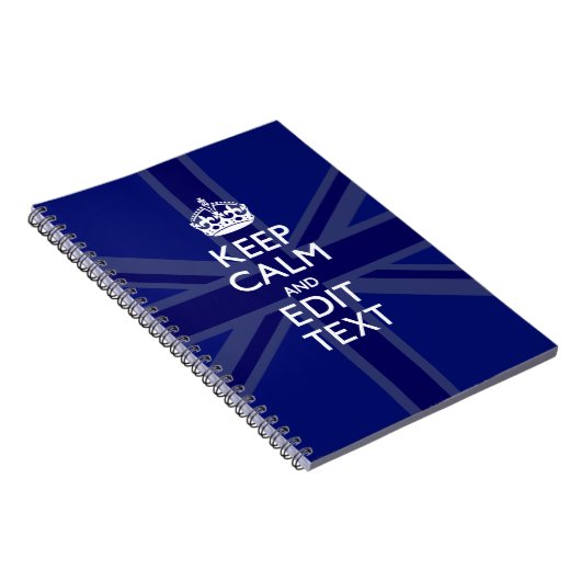 Midnight Blue Keep Calm heeft Jouw tekst Union Jac Notitieboek (Rechterzijde)