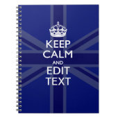 Midnight Blue Keep Calm heeft Jouw tekst Union Jac Notitieboek (Voorkant)
