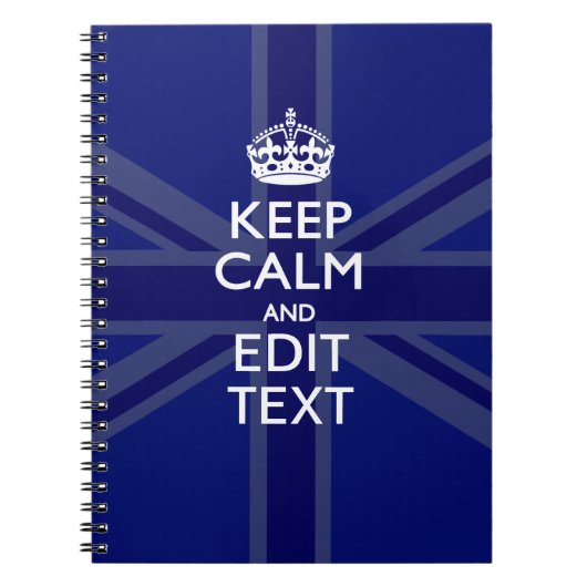 Midnight Blue Keep Calm heeft Jouw tekst Union Jac Notitieboek (Voorkant)