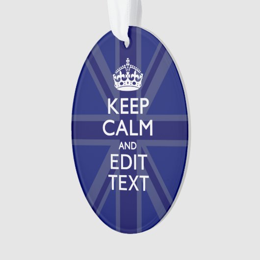 Midnight Blue Keep Calm heeft Jouw tekst Union Jac Ornament (voorkant)