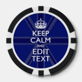 Midnight Blue Keep Calm heeft Jouw tekst Union Jac Pokerchips (Voorkant)