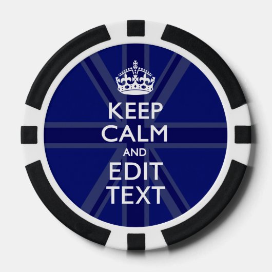 Midnight Blue Keep Calm heeft Jouw tekst Union Jac Pokerchips (Voorkant)