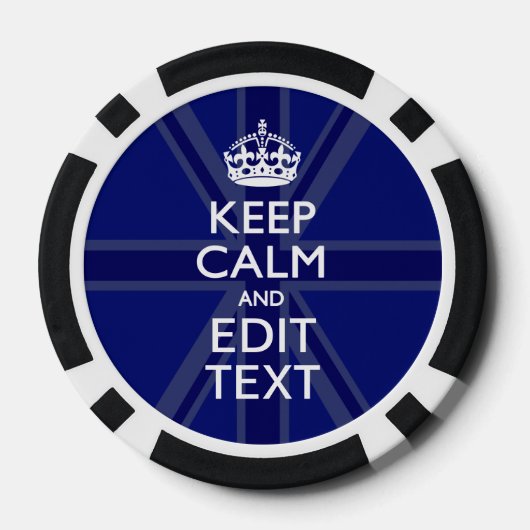 Midnight Blue Keep Calm heeft Jouw tekst Union Jac Pokerchips (Achterkant)