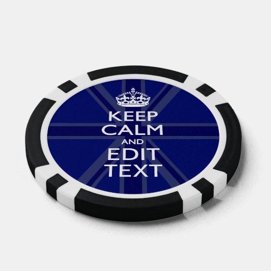 Midnight Blue Keep Calm heeft Jouw tekst Union Jac Pokerchips (Enkel)