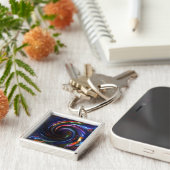 Midnight Blue-lampen Swirl-Design1 Sleutelhanger (Zijkant)
