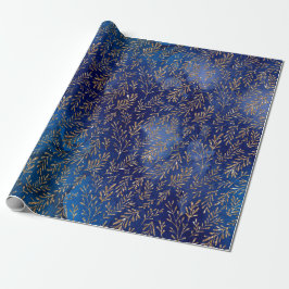 Midnight Blue Leaf Elegant Effect Cadeaupapier
