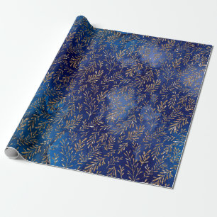 Midnight Blue Leaf Elegant Effect Cadeaupapier