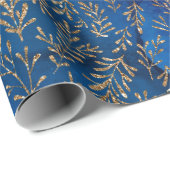 Midnight Blue Leaf Elegant Effect Cadeaupapier (Rol Hoek)
