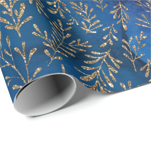 Midnight Blue Leaf Elegant Effect Cadeaupapier (Rol Hoek)