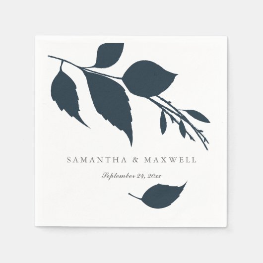 Midnight Blue Leaves Wedding Napkins Servet (Voorkant)