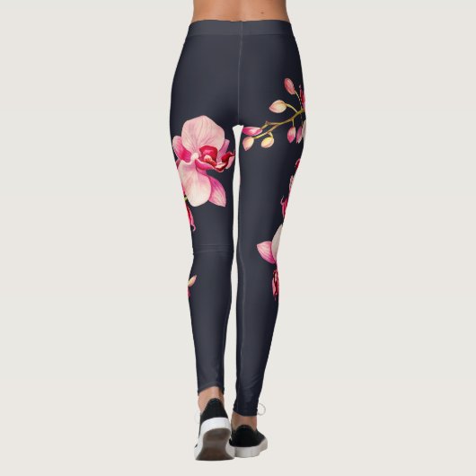 Midnight Blue levendige roze orchidee Leggings (Achterkant)