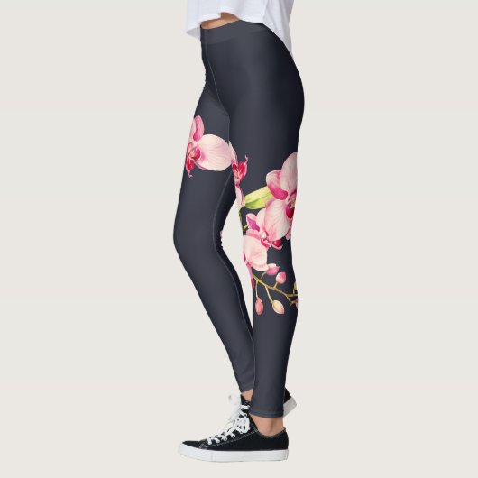 Midnight Blue levendige roze orchidee Leggings (Links)