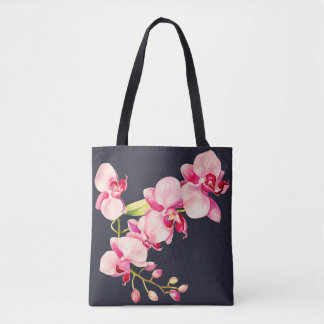 Midnight Blue levendige roze orchidee Leggings Tote Bag