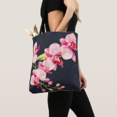 Midnight Blue levendige roze orchidee Leggings Tote Bag (Dichtbij)
